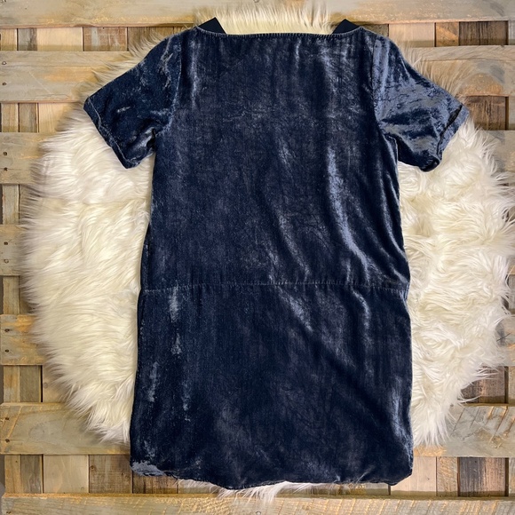 EUC Floreat {Anthro} Crushed Dark Blue Velvet Mini Shift Dress + Pockets | Small - Picture 8 of 13